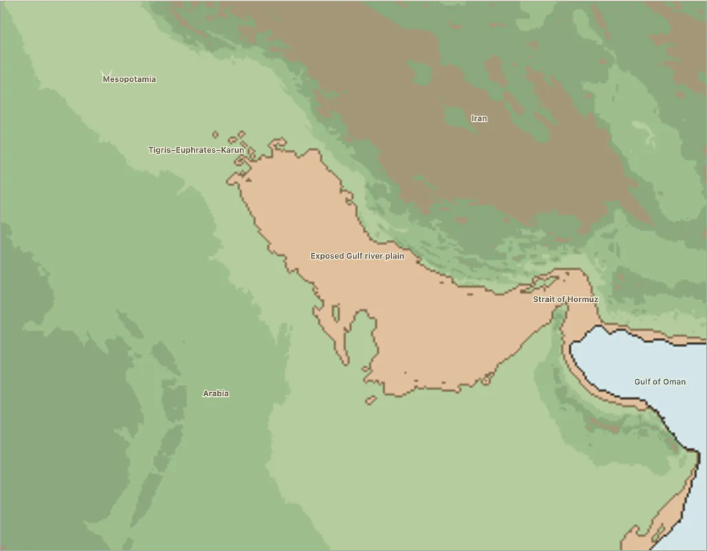 Map of the river plain that once occupied the Persian Gulf