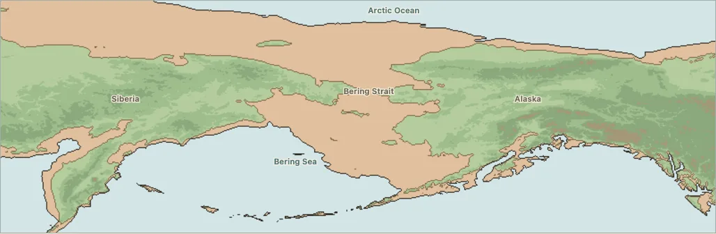 Map of the Beringian subcontinent between Siberia and Alaska