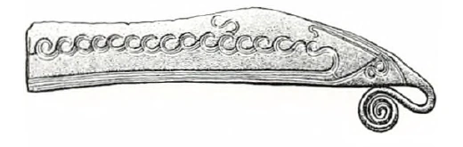 Published drawing of the Fugledegård razor, preserving its full surviving outline and engraved designs.