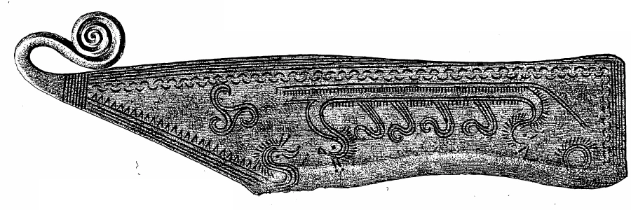 Madsen’s nineteenth-century drawing of the Mehlbek razor, with a complete returning handle and ship ornament.