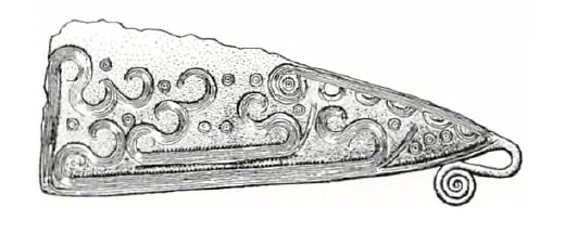 Published drawing of the Sakshøj razor, preserving its full surviving outline and engraved designs.