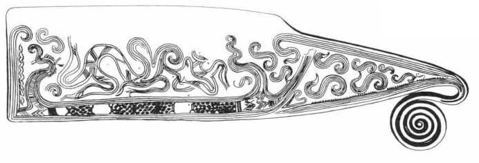 Published reconstructed drawing of ornament on the Voldtofte razor.