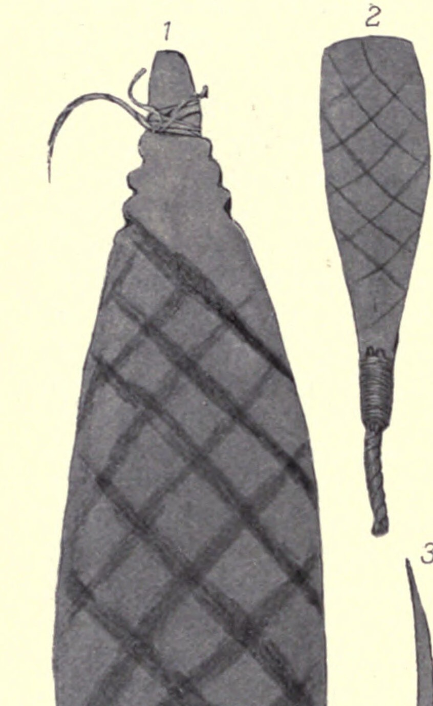 Halftone plate of the Kurnai bullroarers Tundun and Rukut-Tundun.