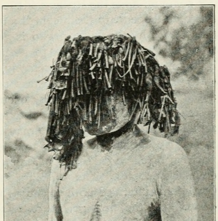 An Arrernte widow smeared with white kaolin and wearing the Chimurilia mourning headdress