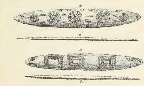 Two carved mero-mero collected in the Kimberley by E. T. Hardman.