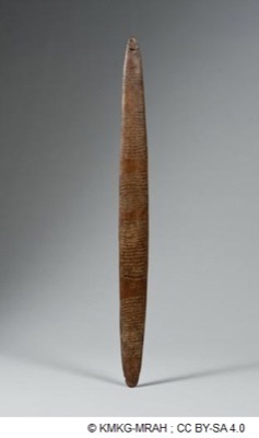 The longest at 57.6 × 4.9 cm: a plain blade, pointed at both ends.