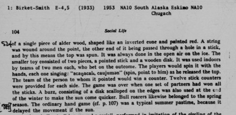 Birket-Smith's calendar of sun-games: the buzz and the spring bull roarers.