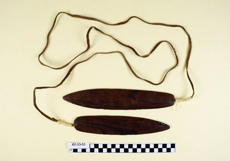 Seri (Comcaac) bull-roarers with cord, Baja California / Sonora, Mexico — Penn Museum.