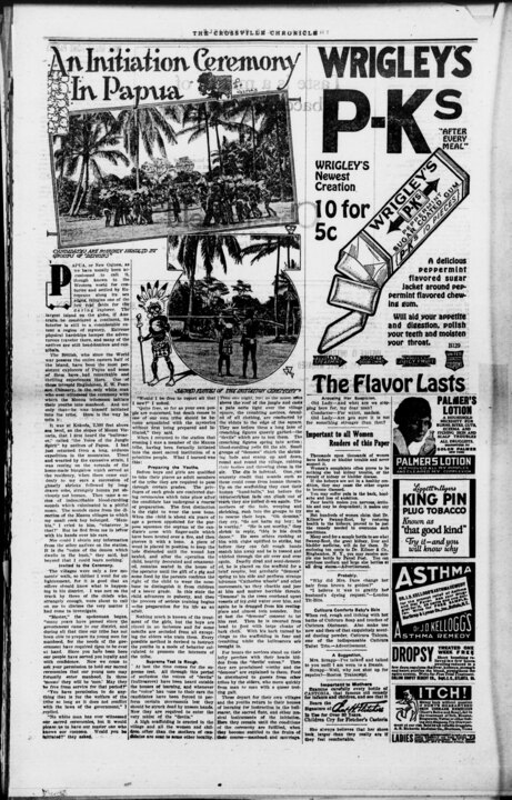 Illustrated 1921 newspaper retelling of Chinnery’s Koko account. The entire page is shown; its photographs are contextual, not secure Koko...