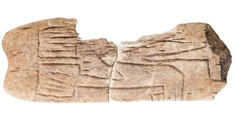 The decorated Pre-Pottery Neolithic bone 'spatula' from Göbekli Tepe: a fragment scored with parallel vertical and diagonal incisions along its...
