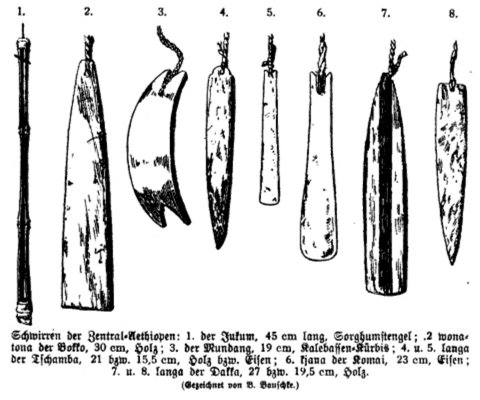 Frobenius’s plate of Benue roarers, wood and iron.