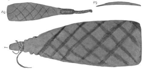 Two bull-roarers of the Kurnai (Gunai), figured by Howitt (1904, Fig. 37).