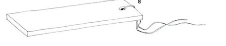 Hassan's line drawing of the rhombe: a plain rectangular board, one corner hole, whirled on its cord.