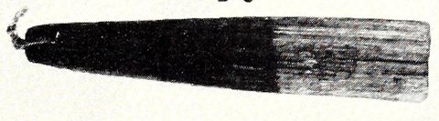 Painted wooden bullroarer with terminal cord, Hough 1914, plate 26, fig. 25.
