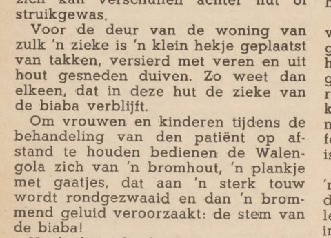 Jak's 1937 page describing the Lengola bromhout, 'the voice of the biaba'.
