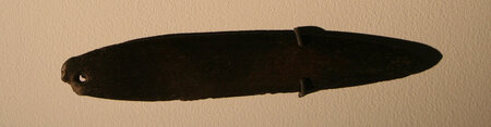 Exact Berlin museum photograph of the Wustermark undecorated Mesolithic bone Schwirrblatt.