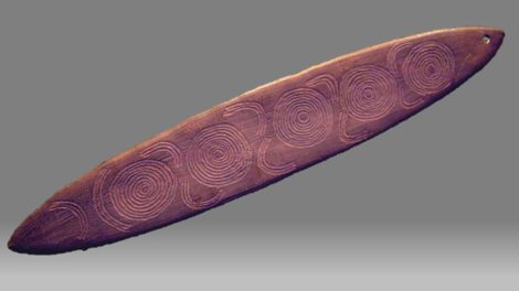 Aboriginal Australian bull-roarer ('Wilmurra'/Algamurra), Central Australia — The Met, 501354 (Crosby Brown coll., 1889).