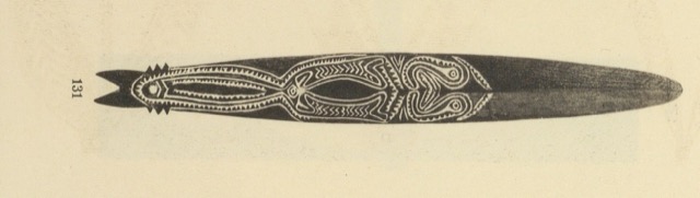 Regional stand-in from the same Gulf Province delta complex: a Jare (Purari) bullroarer figured by Stéphen-Chauvet in 1930. The Evaora object...
