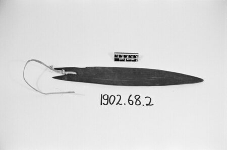 Pitt Rivers Museum 1902.68.2: exact slender blade with its plant-fibre tie at the forked end.