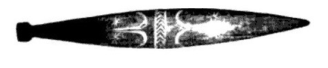 A Yei blade from Sague, carved with moons and stars.
