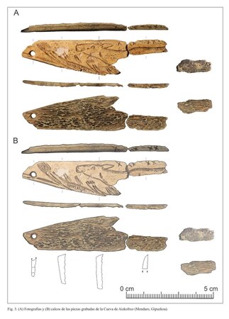 Aizkoltxo’s engraved rib object: exact photographs and tracings of both faces.