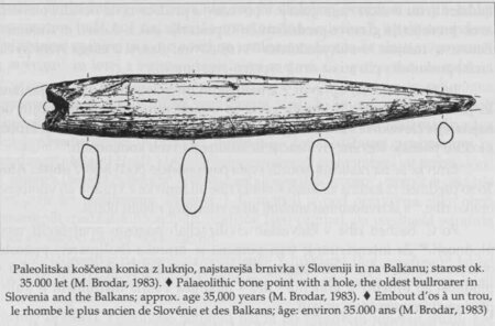 Omerzel-Terlep’s exact published drawing of Potočka zijalka point no. 75, with its terminal perforation.