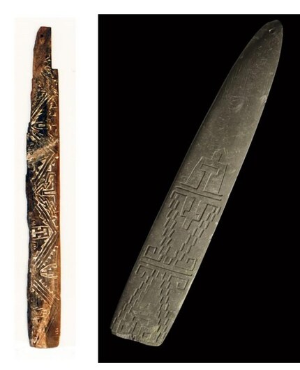 Pérez de Arce’s exact Fig. 1914: ME 44.2472 and the Fundación CEPPA slate blade, with its stepped H below the cord hole.