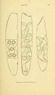 Conwell's own facsimile engravings of three knife-shaped Cairn H slips, cut at actual size.