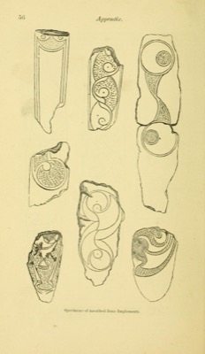 Eight more Cairn H fragments: comb ends, stippled panels, compass-drawn roundels.