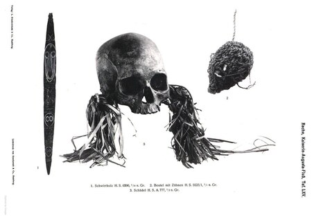 Reche’s complete Plate LXV places H.S. 6596 from Mụåńgêm — a monumental 140 × 10.7 cm carved object that he judged very probably also a...