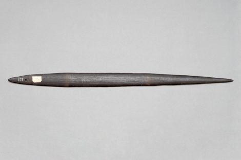 Palmwood bull-roarer, Daniels Expedition to British New Guinea 1903–04 — British Museum, Oc1906,1013.1448 (inscribed 'Bensbach'; BM register:...