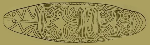 Haddon's figure of a large spiral-carved Toaripi blade, 20 inches long.