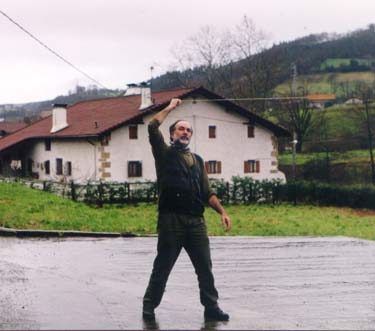 Juan Mari Beltrán playing the burruna (Basque bull-roarer).