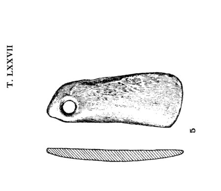 Batović’s face-and-profile drawing of the Smilčići bone plaque, T. LXXVII fig. 5.