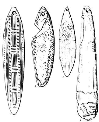 Dauvois/Morley comparative Paleolithic bullroarer plate, no. 4: Solutrean Badegoule, Dordogne; Don's Maps gives length 190 mm.