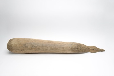 A monumental wooden Schwirrholz, probably from Sissano on the Aitape coast, measuring 108.5 centimetres. Its cord and performance history are...
