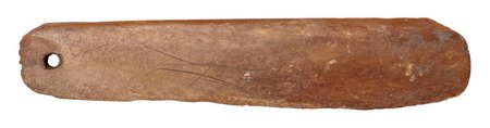 Rib-bone blade with a bored hole at one end and crossing incised lines, Damrak, Amsterdam.