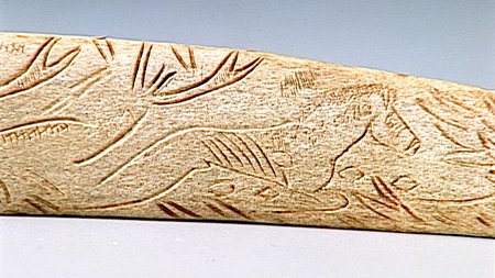 Close view of the horse engraved at full stretch on the La Vache blade.