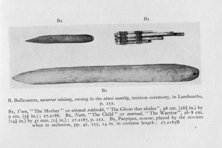 Lambumbu ‘Mother’ and ‘Child’ bullroarers, Deacon Plate XVII section B. The full section and its complete caption are shown.
