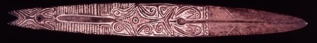 Representative—not this record’s object: a bullroarer from the Vanimo coast just across the border from the Tami basin; the Sawia blade itself...