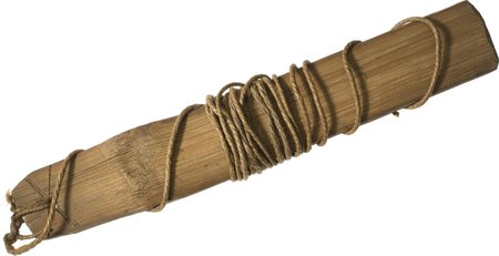 The documented object: bullroarer with wound cord, Blantyre, Malawi, collected before 1899 (National Museums Scotland A.1899.94).