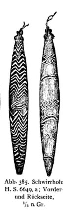 Front and back of H.S. 6649a from Mindimbit (Reche's ‘293-km village’): a 37.5 × 4.7 cm carved bullroarer with its bast cord preserved. Reche...