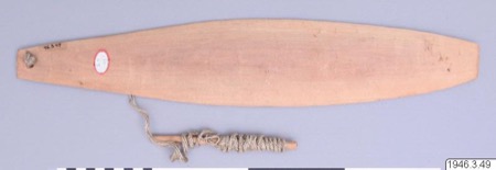 The Maxakali rig: pale blade, cord, and wrapped handle stick (SMVK 1946.03.0049).