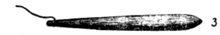 An elongated wooden blade tapering to a corded point — the Tschamikuro bullroarer itself, drawn for Tessmann’s plates; when he collected it,...