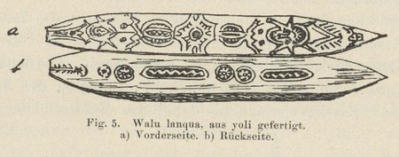 Walu lanqua, a named Bukaua roarer of yoli wood, standing in for the Wabag blade.