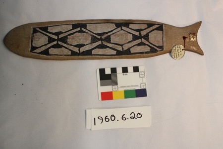 Representative—not this record’s object: a Kamaiurá bullroarer from the Upper Xingu, a fellow Tupi people from the river country the Wayãpi...