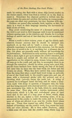 Bonney's River Darling page names the moola-uncka and places its loud hum beside the secluded initiate; no object image survives.