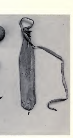 Northern Ute bullroarer 60974 with its buckskin line, collected by George A. Dorsey in 1900; Field Museum, fig. 37f.